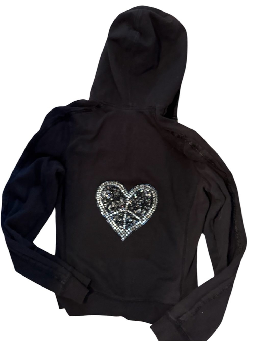 Vintage Y2K twisted heart zip up embellished hoodie lg child